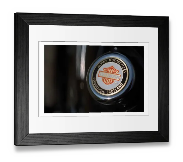 Framed Print : Harley Davidson motorbike June 1998 Alvins Motorcycles Edinburgh Scotland badge Framed Print : Harley Davidson motorbike June 1998 Alvins Motorcycles Edinburgh Scotland badge