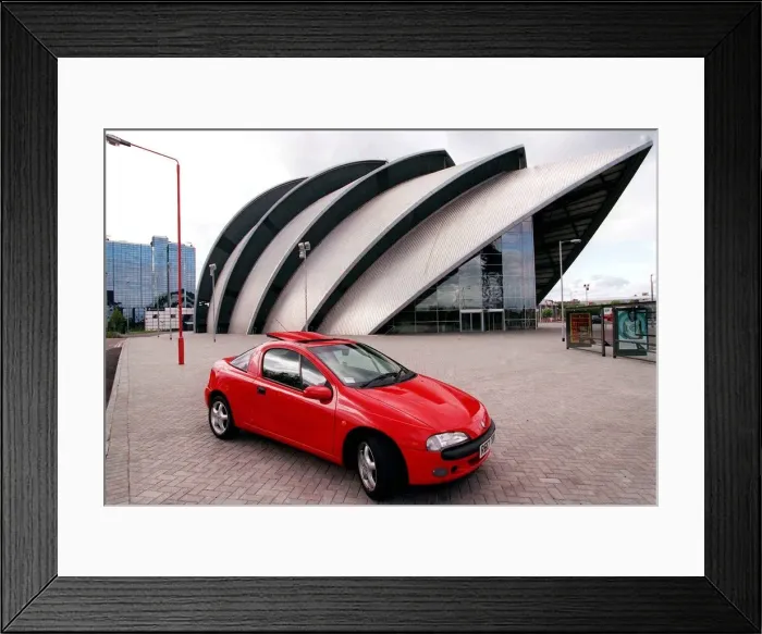 Framed Print : Red Vauxhall Tigra car May 1998 outside CLyde Concert Hall Aramadillo Framed Print : Red Vauxhall Tigra car May 1998 outside CLyde Concert Hall Aramadillo