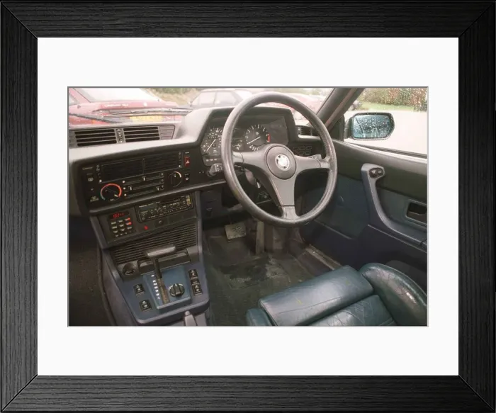 Framed Print : BMW 635 CSI February 1998 Interior steering wheel dashboard leather seats Framed Print : BMW 635 CSI February 1998 Interior steering wheel dashboard leather seats