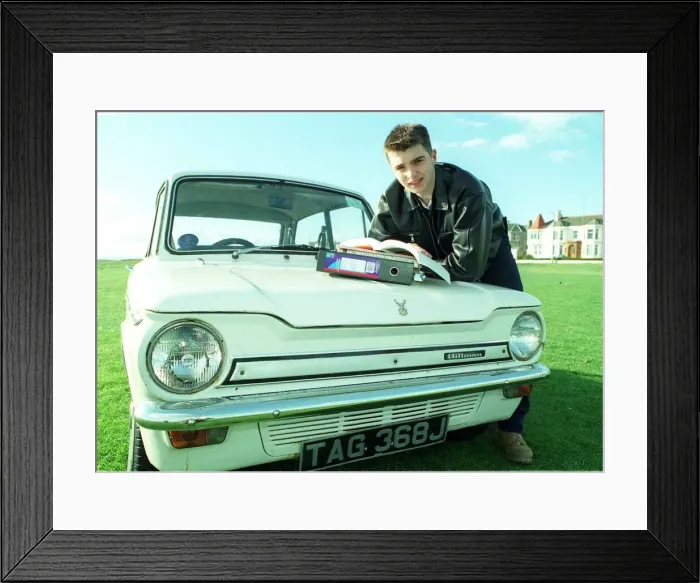 Framed Print : Paul Coulter with his restored Hillman Imp April 1998