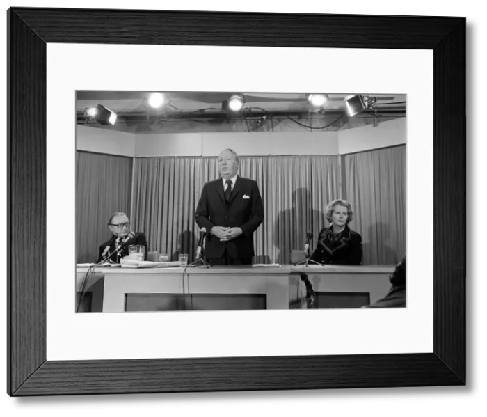 Framed Print : Margaret Thatcher and Edward Heath - February 1974 at at Press Conference