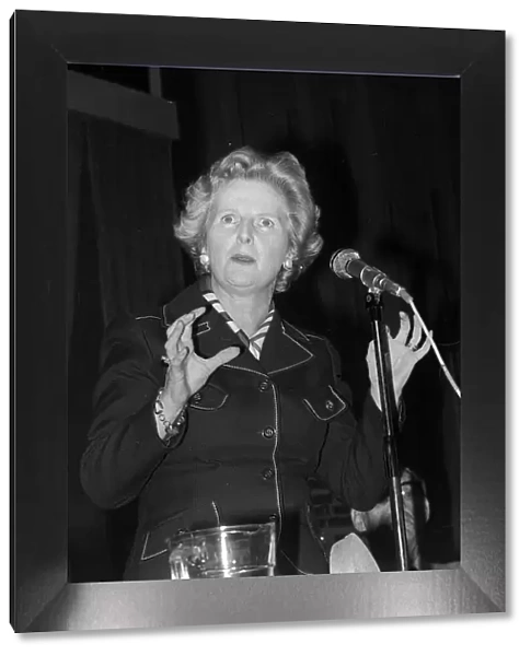 Margaret Thatcher MP talking at a meeting April 1977 Baroness
