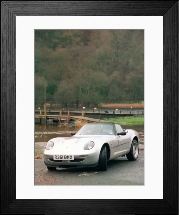 Framed Print : Caterham 21 sports car November 1997 beside jetty