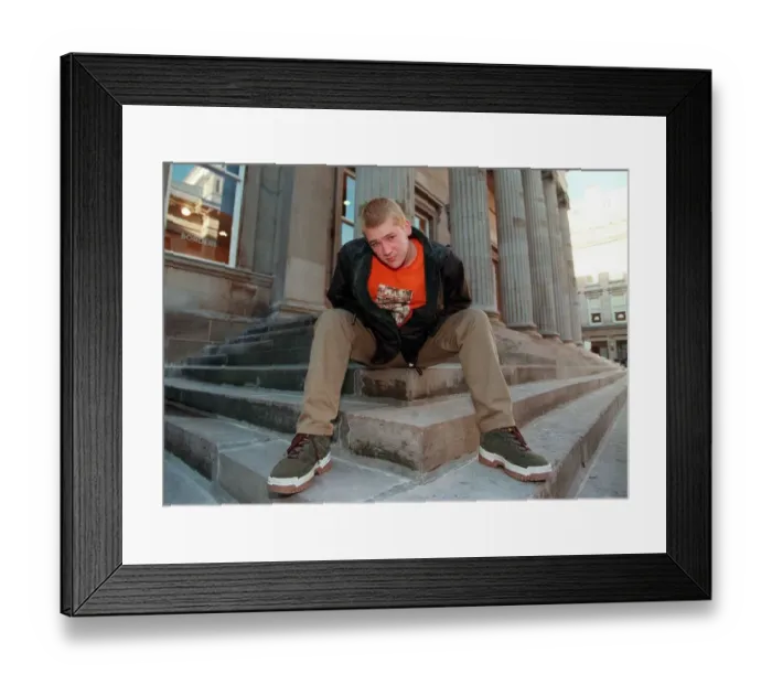 Framed Print : Stephen McCole Scots actor sitting on steps November 1998 star of The Young Person Framed Print : Stephen McCole Scots actor sitting on steps November 1998 star of The Young Person