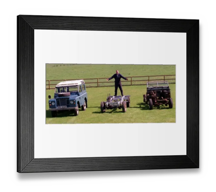 Framed Print : Paul Watson with Land Rovers JUly 1998 in stages of building Earlston Glenburnie Farm Framed Print : Paul Watson with Land Rovers JUly 1998 in stages of building Earlston Glenburnie Farm