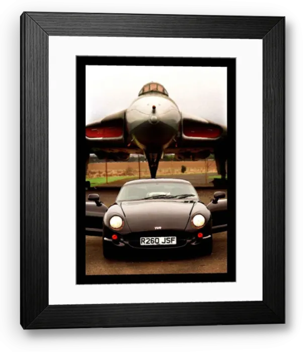Framed Print : TVR Cerbera car February 1998 doors open headlights plane