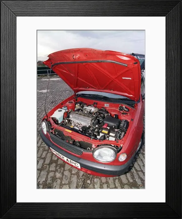 Framed Print : Toyota Corolla Bonnet open engine November 1997 Framed Print : Toyota Corolla Bonnet open engine November 1997
