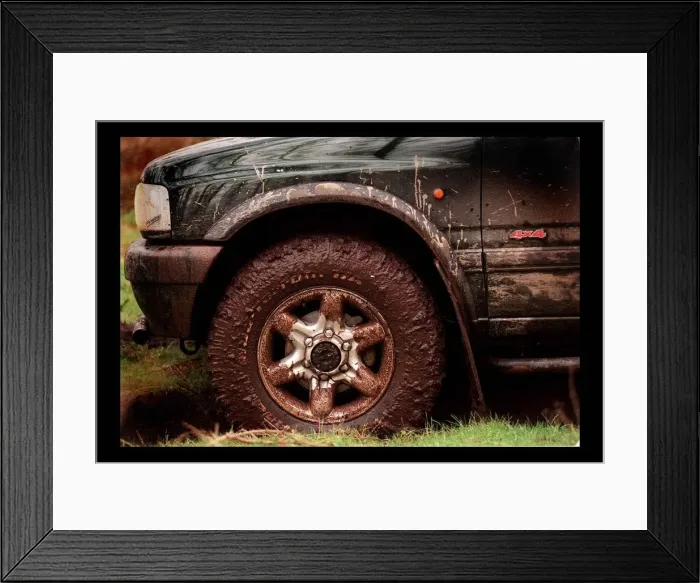 Framed Print : Vauxhall Frontera March 1998 Detail of alloy wheel mud 4X4 badge Framed Print : Vauxhall Frontera March 1998 Detail of alloy wheel mud 4X4 badge