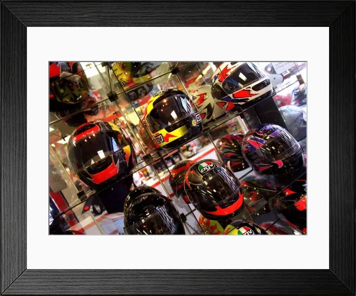 Framed Print : Selection of motorcycle helmets February 1998 Framed Print : Selection of motorcycle helmets February 1998