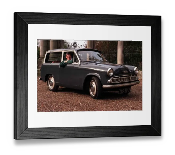 Framed Print : Sam McIntosh sitting in Hillman Husky October 1997