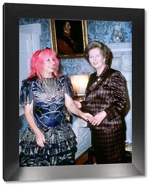Prime Minister Margaret Thatcher with Zandra Rhodes at a presentation of Fashion Awards