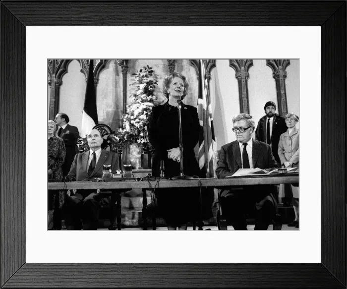Framed Print : Margaret Thatcher signs Chunnel Agreement Feb 1986 with Francois Mitterrand Framed Print : Margaret Thatcher signs Chunnel Agreement Feb 1986 with Francois Mitterrand