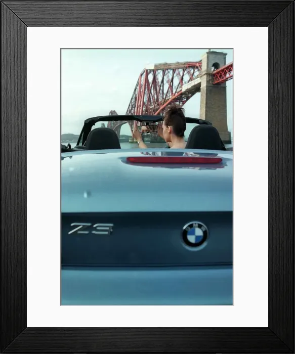 Framed Print : Eileen Catterson and BMW Z3 convertible car May 1998 at Forth Rail Bridge Framed Print : Eileen Catterson and BMW Z3 convertible car May 1998 at Forth Rail Bridge