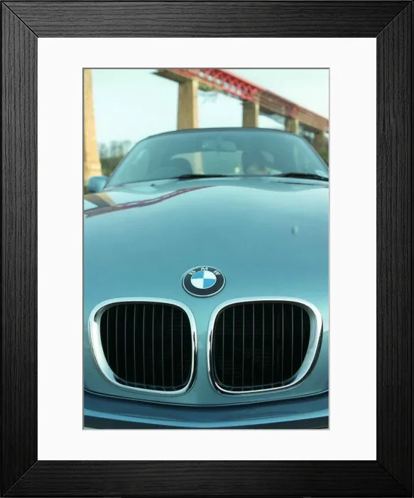 Framed Print : Eileen Catterson with Z3 BMW convertible car May 1998 at Forth Rail bridge bumper Framed Print : Eileen Catterson with Z3 BMW convertible car May 1998 at Forth Rail bridge bumper