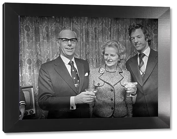 Margaret Thatcher with Denis Thatcher - February 1975 and son Mark Thatcher