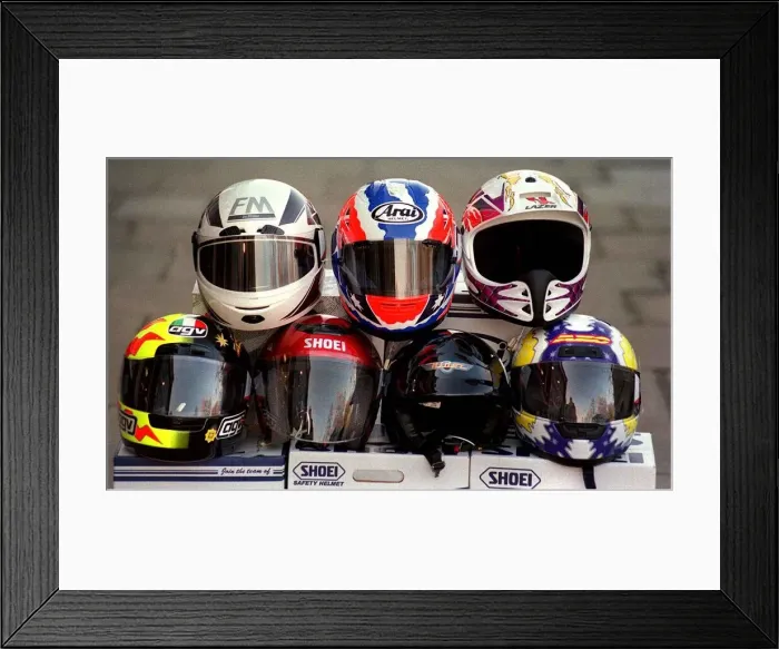 Framed Print : Selection of motorcycle helmets February 1998 PIC BY CHRIS WATT Framed Print : Selection of motorcycle helmets February 1998 PIC BY CHRIS WATT