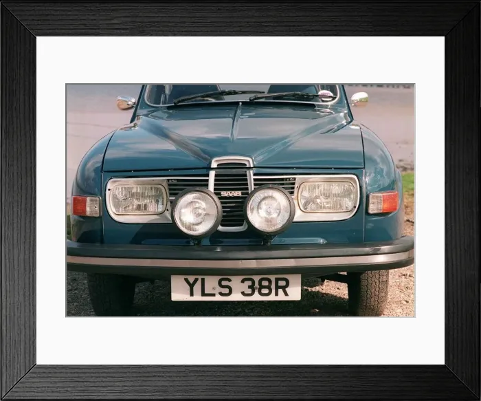 Framed Print : Colin Wallace with blue 1975 Saab car May 1998 Framed Print : Colin Wallace with blue 1975 Saab car May 1998