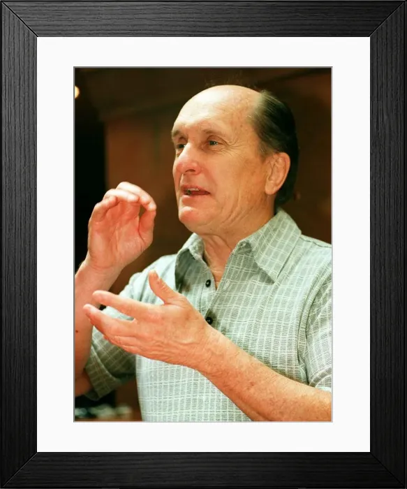 Framed Print : Actor Robert Duvall in Glasgow May 1998 pretending to drink cup of tea Framed Print : Actor Robert Duvall in Glasgow May 1998 pretending to drink cup of tea