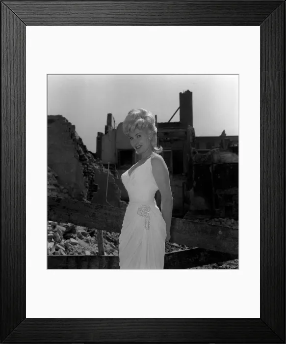 Framed Print : Jill Day actress singer June 1962 poses at demolished bomb site