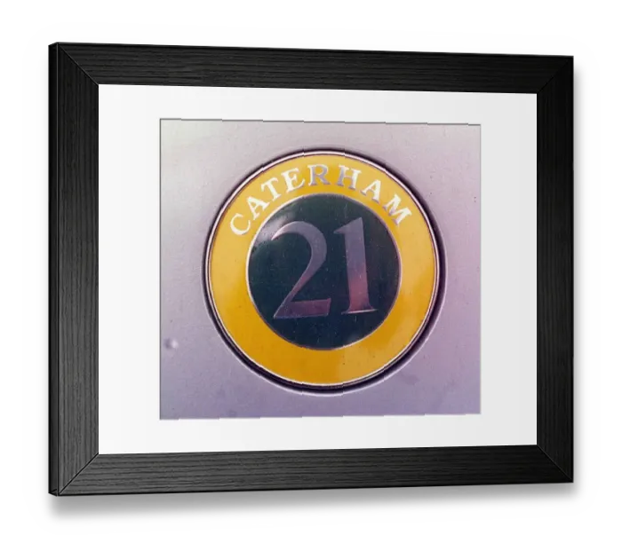 Framed Print : Caterham 21 sports car November 1997 Detail of badge logo