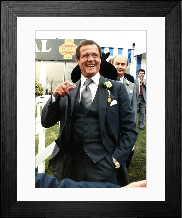 Framed Print : Roger Moore Actor At The Epsom Derby Horseracing July 1989 Framed Print : Roger Moore Actor At The Epsom Derby Horseracing July 1989