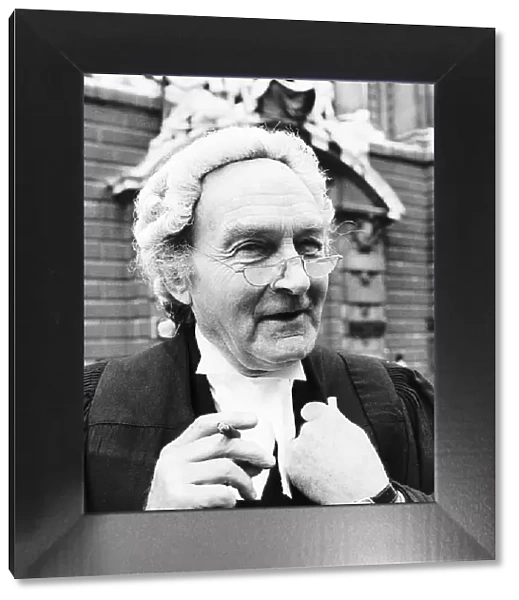 Maurice Denham as character Rumpole of the Bailey outside the Old Bailey to publicise a
