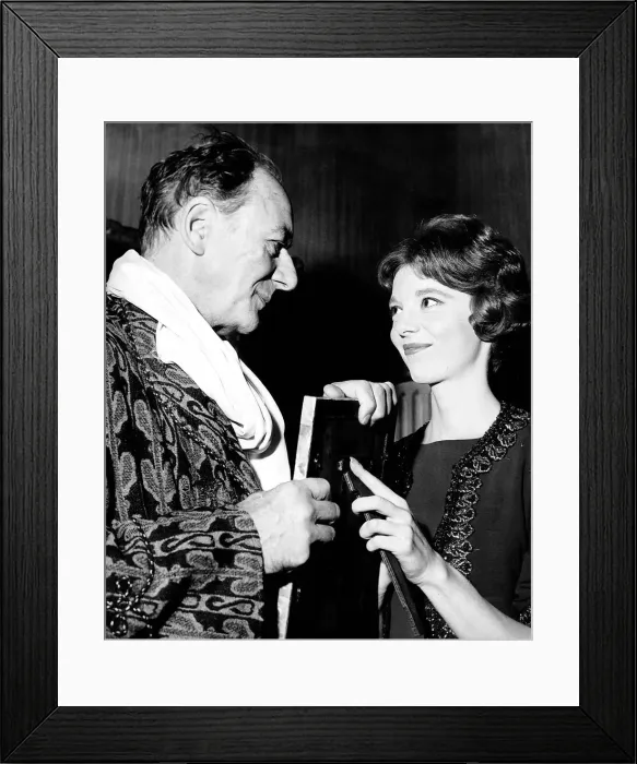 Framed Print : Anna Massey actress with Sir John Gielgud in a scene from the play Framed Print : Anna Massey actress with Sir John Gielgud in a scene from the play