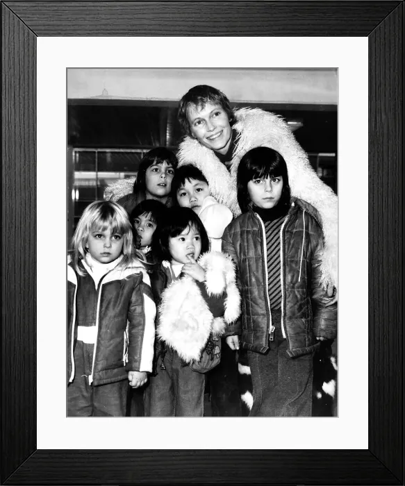Framed Print : Mia Farrow Actress with children Dbase
