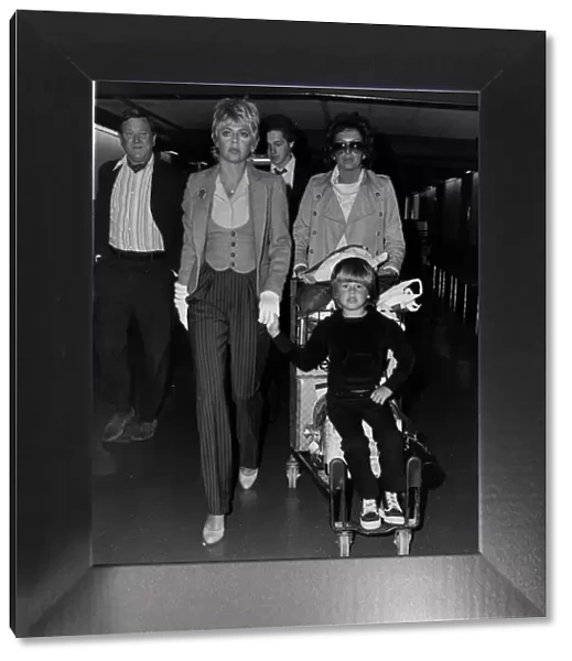 Britt Ekland actress and her son Nicolai arrived at Heathrow Airport from Los Angeles