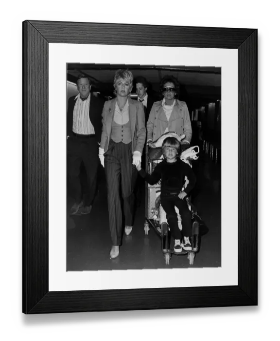 Framed Print : Britt Ekland actress and her son Nicolai arrived at Heathrow Airport from Los Angeles