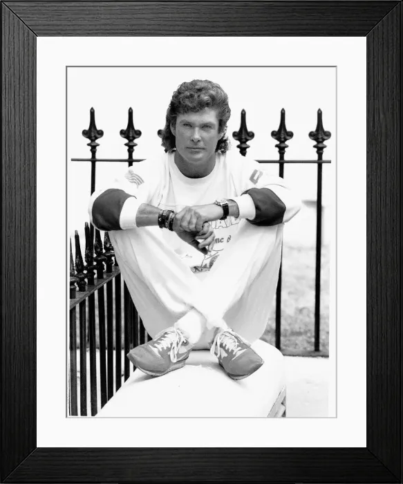 Framed Print : American Actor David Hasselhoff poses during a visit to London June 1989 Framed Print : American Actor David Hasselhoff poses during a visit to London June 1989
