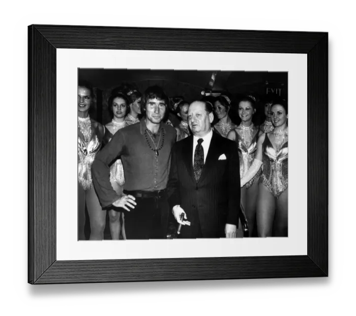 Framed Print : Jim Dale comedian actor with Sir Lew Grade and the Tiller girls August 1973