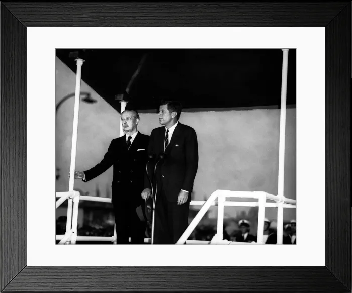 Framed Print : President John F Kennedy arrives at London Airport to meet Prime Minister Harold