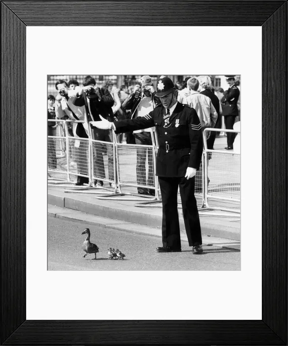 Framed Print : After You Ma am - an officer of the peace escorts an uninvited guest Framed Print : After You Ma am - an officer of the peace escorts an uninvited guest