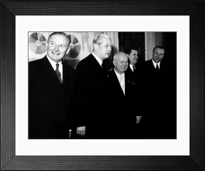 Framed Print : Nikita Khrushchev with Harold Macmillan Prime Minister and Selwyn Lloyd (left) 1959 Framed Print : Nikita Khrushchev with Harold Macmillan Prime Minister and Selwyn Lloyd (left) 1959