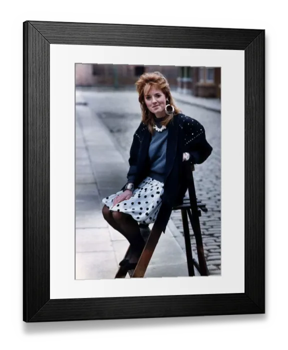 Framed Print : Sally Ann Matthews Actress sitting on chair in Coronation Street February