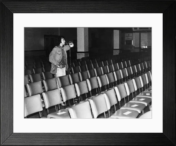 Framed Print : David Essex - October 1976 Singer Actor checking out the sound system in a Framed Print : David Essex - October 1976 Singer Actor checking out the sound system in a