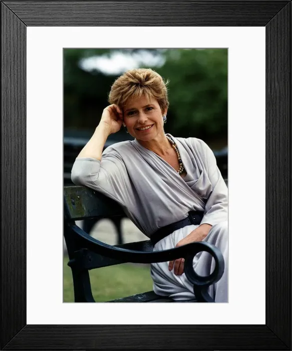 Framed Print : Brigit Forsythe Actress sitting on bench - September 1989 Dbase A©Mirrorpix Framed Print : Brigit Forsythe Actress sitting on bench - September 1989 Dbase A©Mirrorpix
