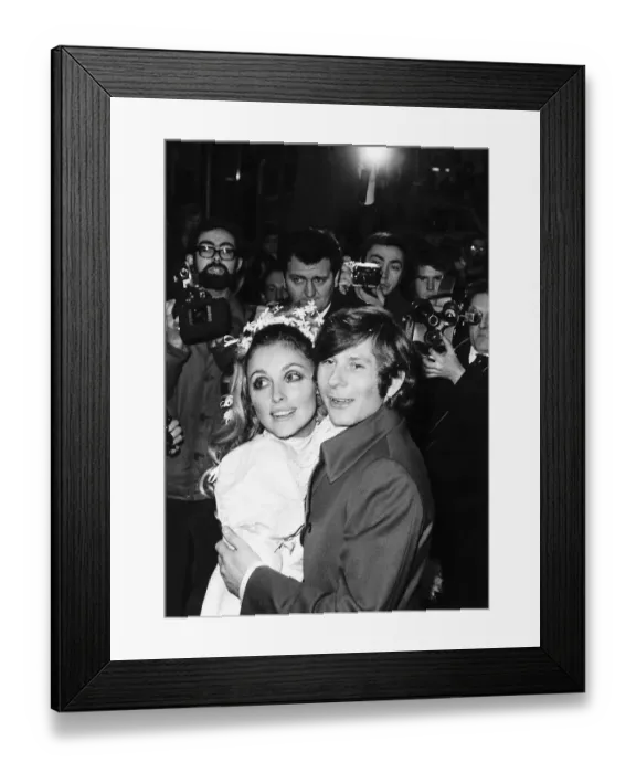 Framed Print : Roman Polanski film director with his new wife Sharon Tate They were married at Chelsea