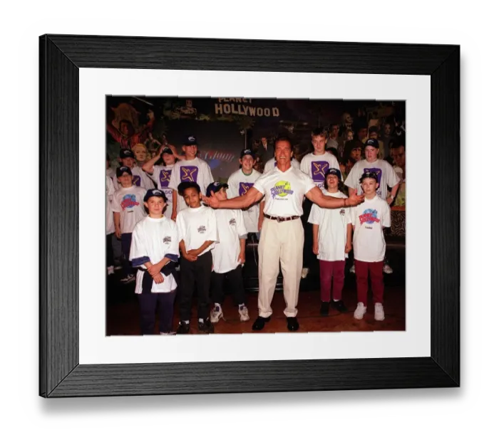 Framed Print : Actor Arnold Schwarzenegger June 1998 at Planet Hollywood to help launch Commit to Framed Print : Actor Arnold Schwarzenegger June 1998 at Planet Hollywood to help launch Commit to