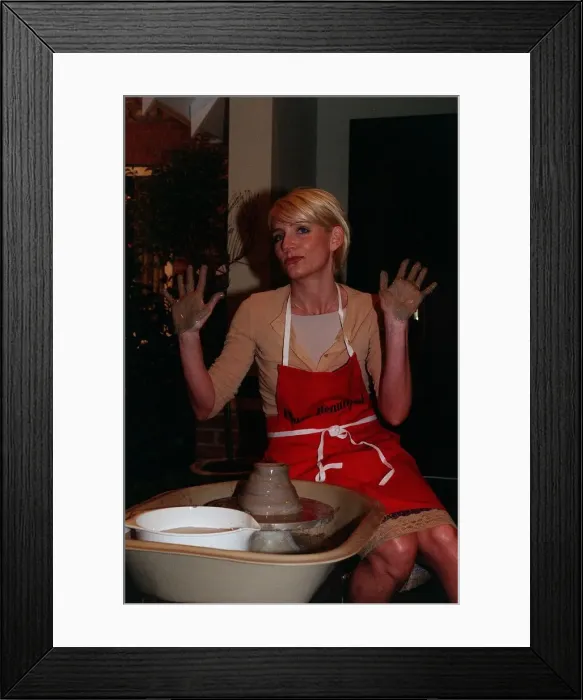 Framed Print : Michelle Collins Actress March 98 Trying her hands on the potters well outside Framed Print : Michelle Collins Actress March 98 Trying her hands on the potters well outside