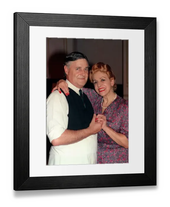 Framed Print : Max Gillies Actor standing in for actor Gorden Kaye 1990 with Carmen Silvera in Framed Print : Max Gillies Actor standing in for actor Gorden Kaye 1990 with Carmen Silvera in