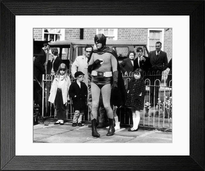 Framed Print : Adam West Actor as Batman - May 1967 making a one minute film on Road Safety Framed Print : Adam West Actor as Batman - May 1967 making a one minute film on Road Safety