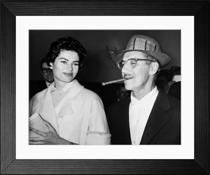 Framed Print : Groucho Marx American comedy actor with his wife August 1958 Framed Print : Groucho Marx American comedy actor with his wife August 1958