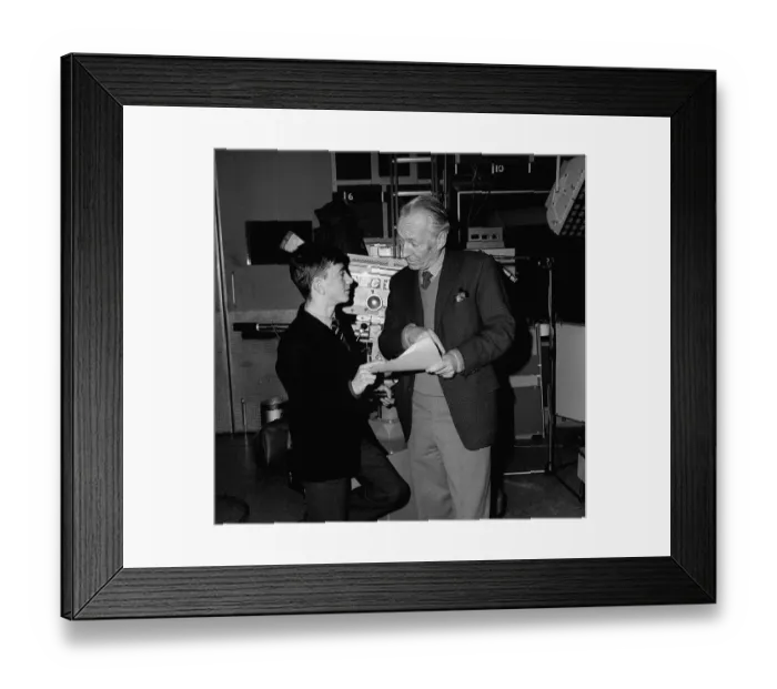 Framed Print : Doctor Who actor William Hartnell is visited by fan Steven Qualtrough at the BBC 1964