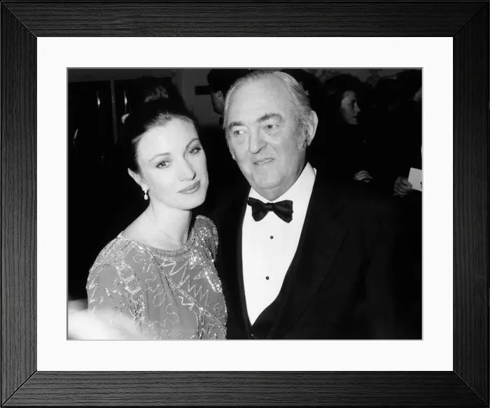 Framed Print : Jane Seymour actress with her father in March 1985 Framed Print : Jane Seymour actress with her father in March 1985