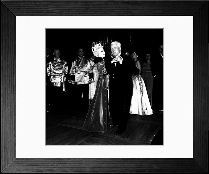 Framed Print : Charlie Chaplin actor dancing at the Ice Ball in Paris December 1954