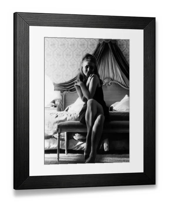 Framed Print : Barbara Bouchet actress in her Kensington hotel 1967