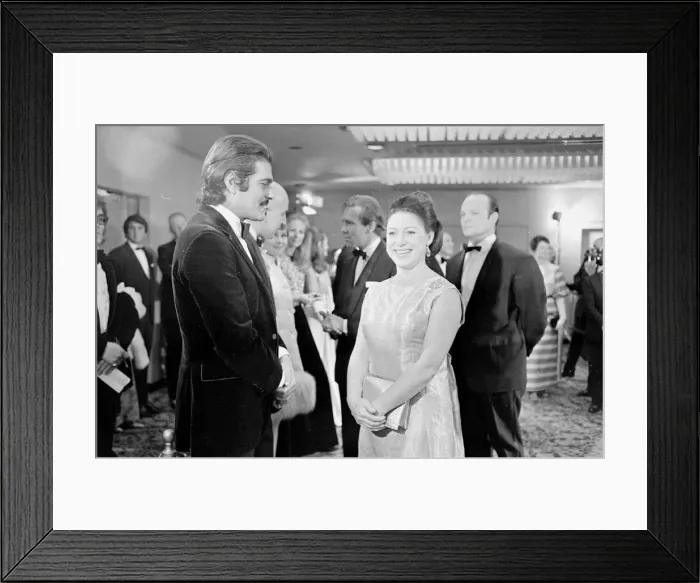 Framed Print : Omar Sharif with Princess Margaret at the premier of MacKennas Gold