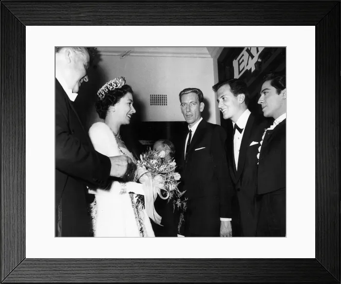 Framed Print : Pat Boone singer and actor with Ron Parry and Antonio the dancer meet the Queen Elizabeth